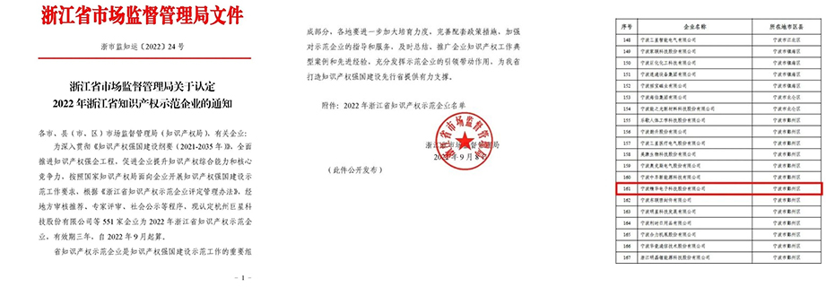 精華股份獲評“2022年省級知識產(chǎn)權示范企業(yè)”(圖1)